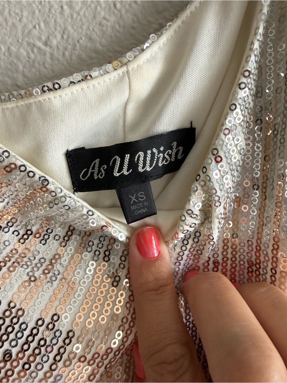 As U Wish Sequin Top in Ivory with Rose Gold and Silver Accents